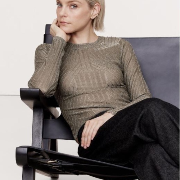 Banana Republic METALLIC RIBBED Thin SWEATER TOP Sparkle holiday L New - Picture 3 of 10